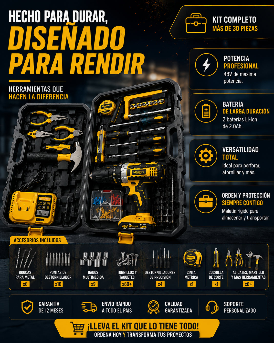 Maestro en Casa Taladro 48V Kit de Herramientas