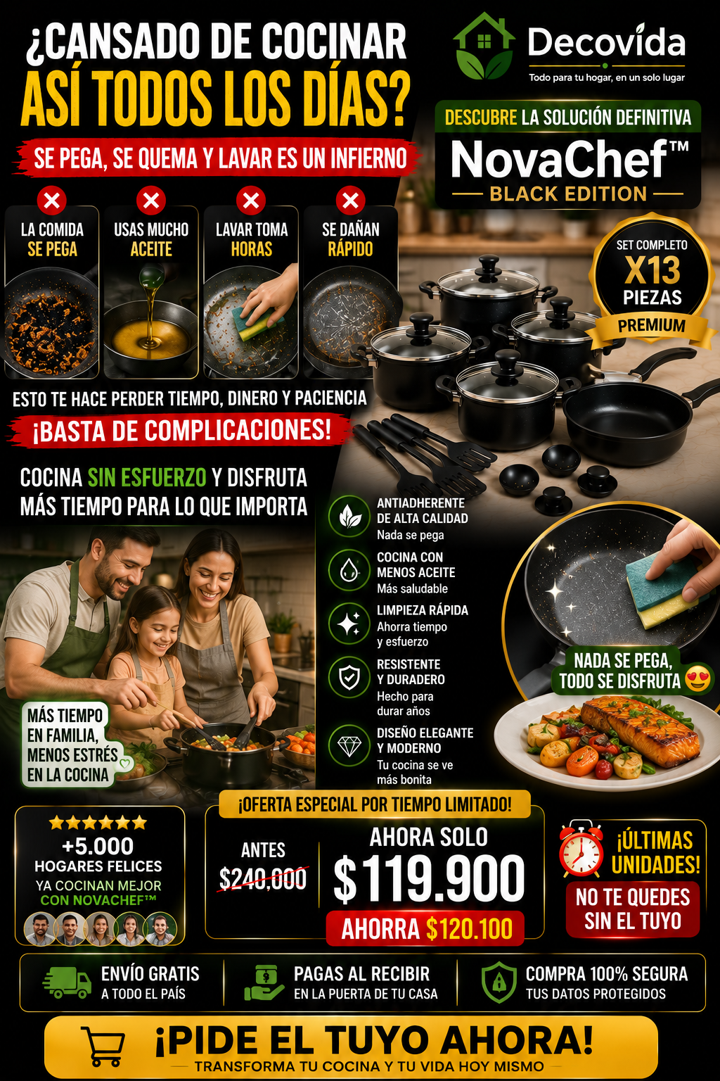 NovaChef™ Black Edition Set De Ollas Y Utensilios