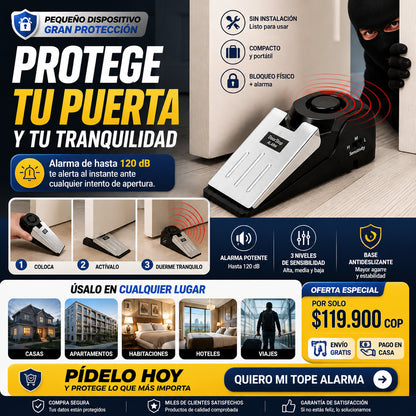 AlertaStop™  Bloqueo portátil para puerta con alarma integrada
