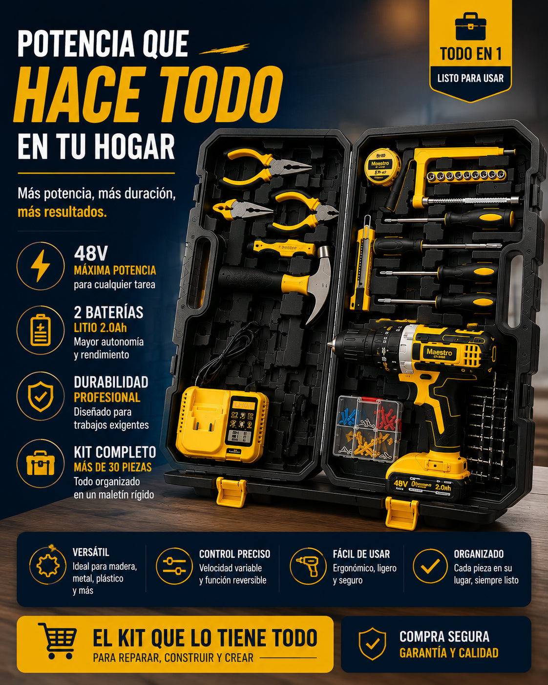 Maestro en Casa Taladro 48V Kit de Herramientas
