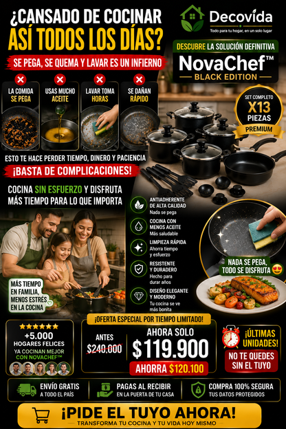 NovaChef™ Black Edition Set De Ollas Y Utensilios
