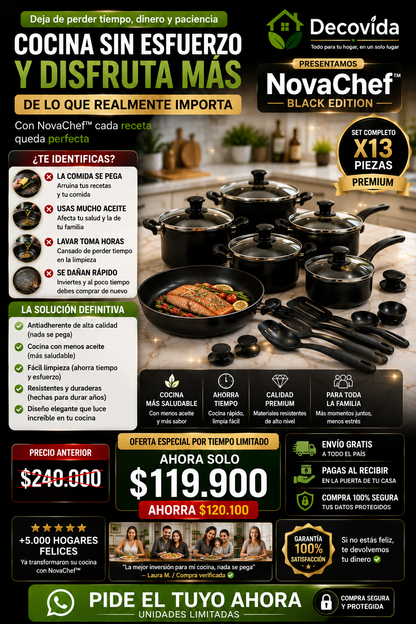 NovaChef™ Black Edition Set De Ollas Y Utensilios