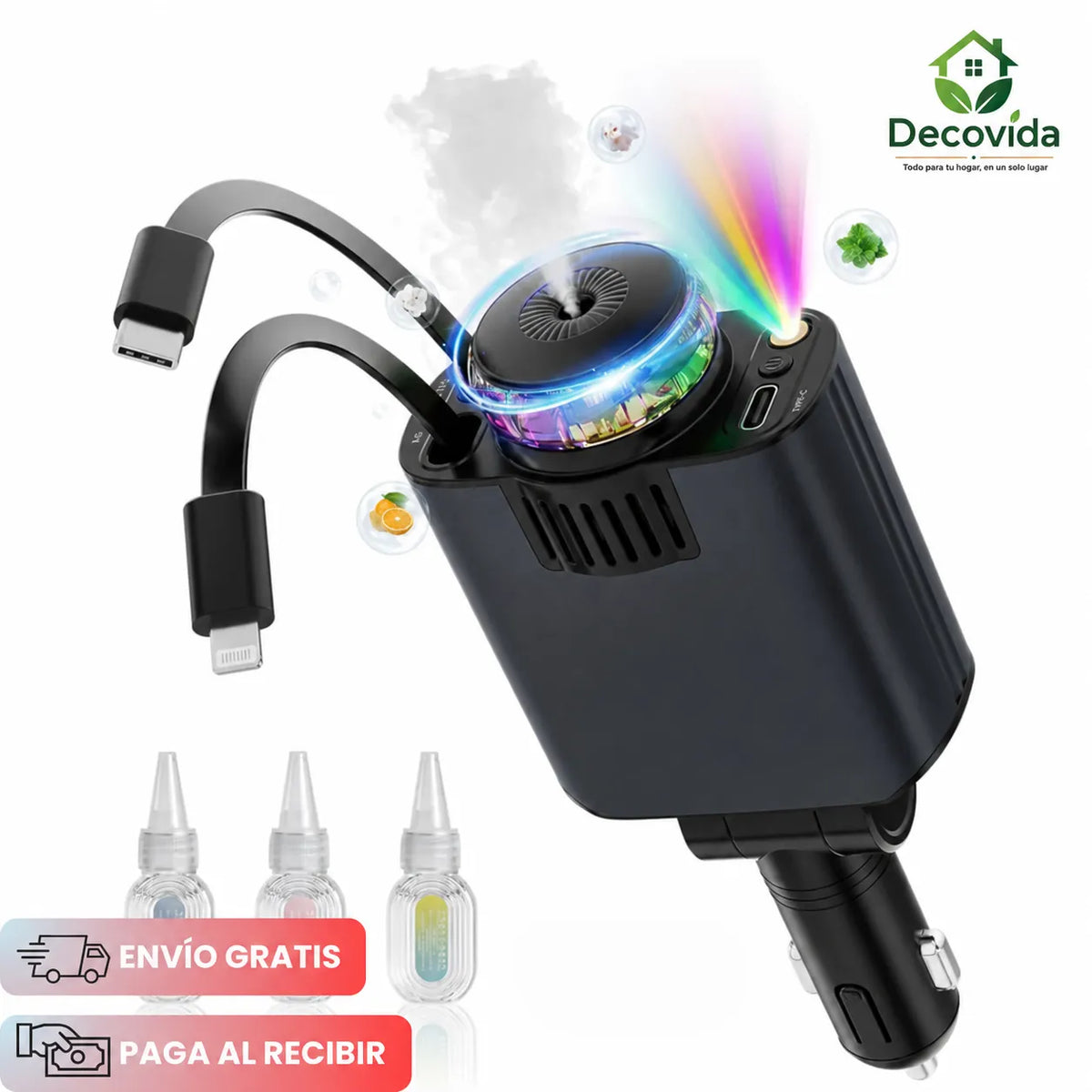 AutoAura™ Cargador Difusor De Aroma Y Luces Para Carro 5 en 1
