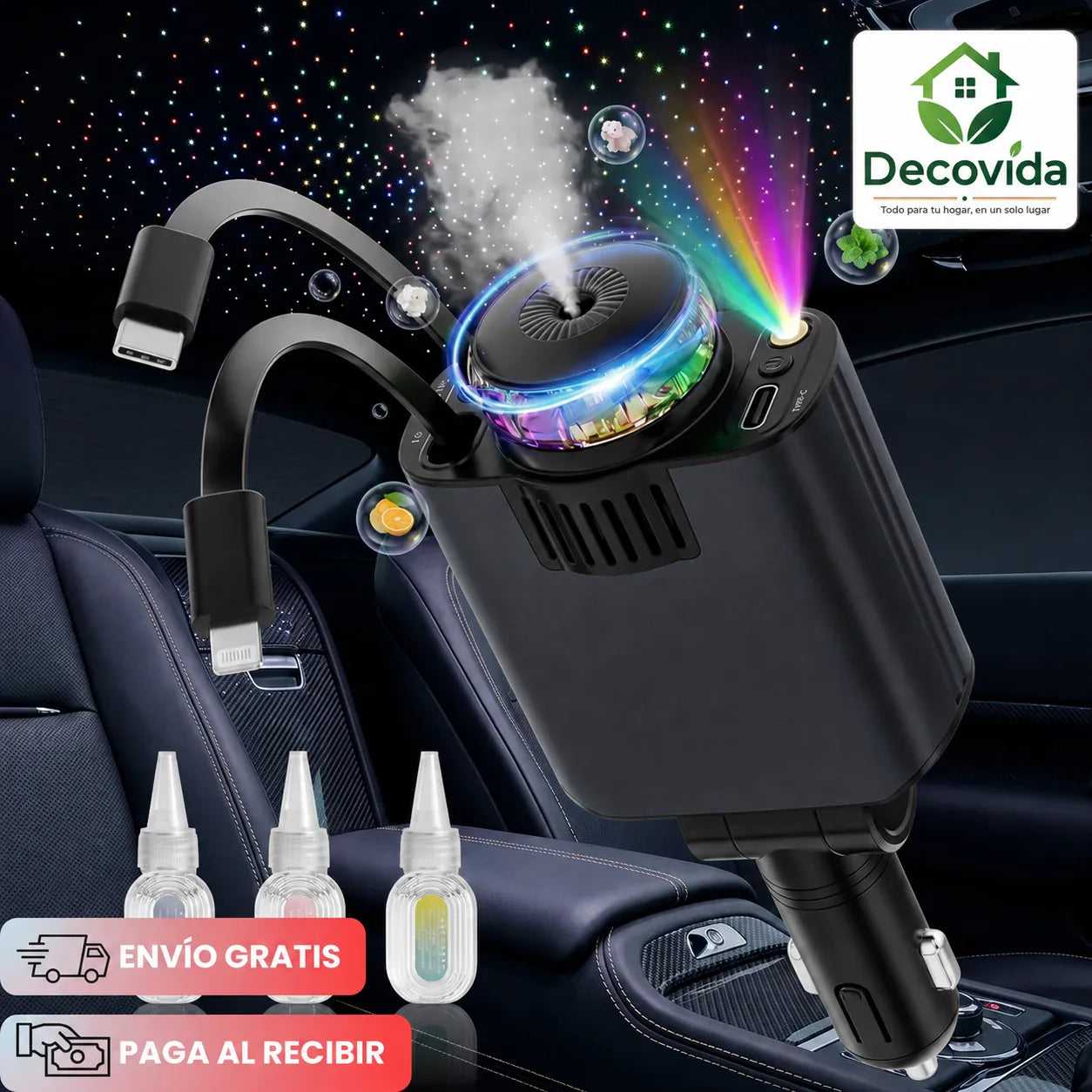 AutoAura™ Cargador Difusor De Aroma Y Luces Para Carro 5 en 1