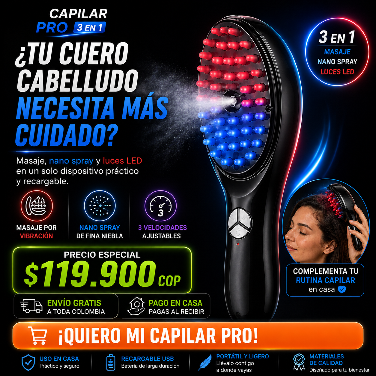 Capilar Pro 3 en 1 - Cepillo Masajeador